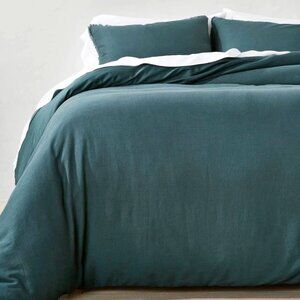 Casaluna Heavyweight Green FULL/QUEEN Linen Blend Duvet Cover and Sham Set